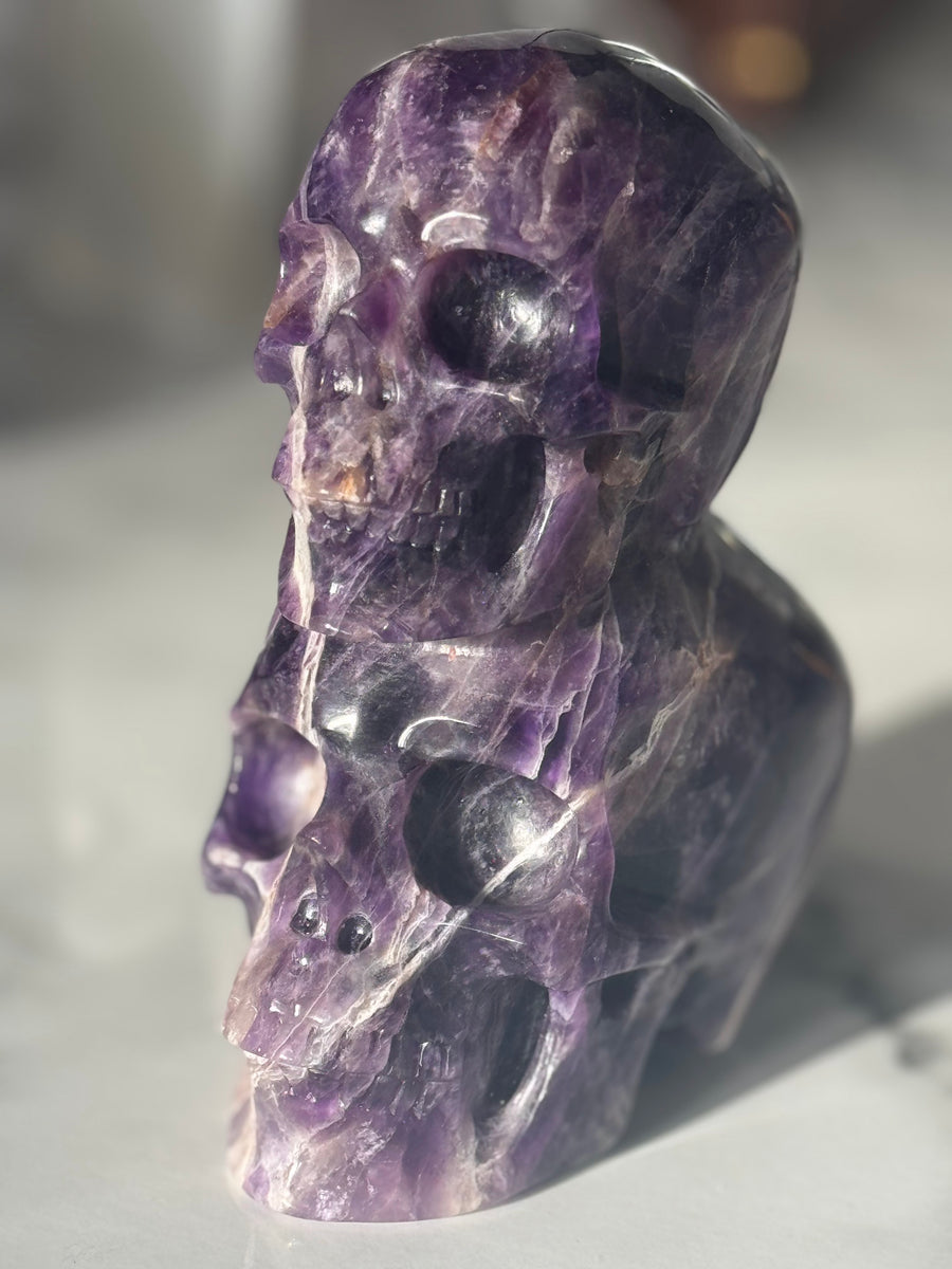 Carved Brazilian amethyst crystal skull 1.9kg