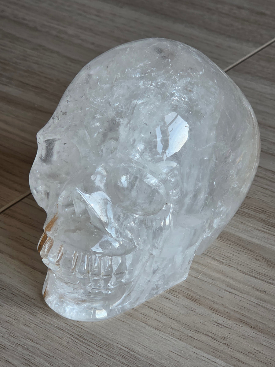Large natural clear quartz crystal skull from Brazil