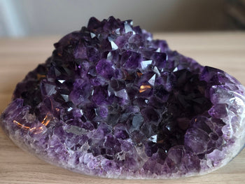 Large amethyst geode cluster 20.2kg from Brazil, 42cm long – deep purple crystal mound close-up