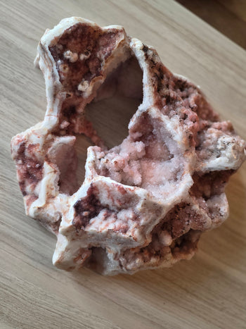 Large pink amethyst geode 13kg, 40cm, from Brazil – top view of rose-pink crystal caves