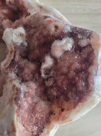 Raspberry and berry-red pink amethyst druzy with white crystal clusters