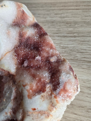 Sparkling red and white pink amethyst druzy on a Brazilian geode
