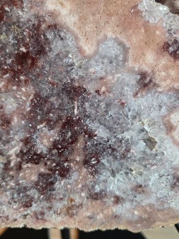 Raspberry and berry-red pink amethyst druzy with white flecks