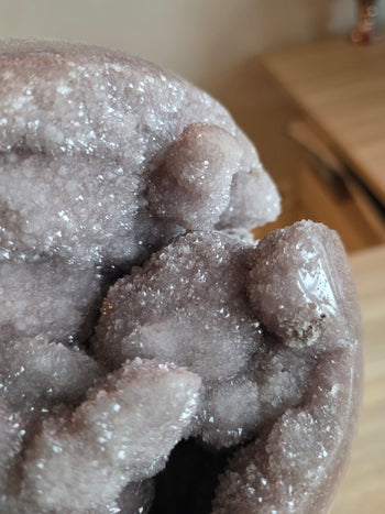 Sparkling pink amethyst druzy clusters close-up