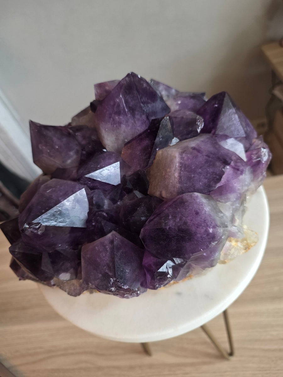 Congo amethyst cluster 7.8kg, 28cm long, with large deep purple crystal points – front view