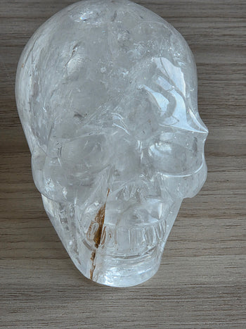 Large 2.1kg clear quartz crystal skull – view 2