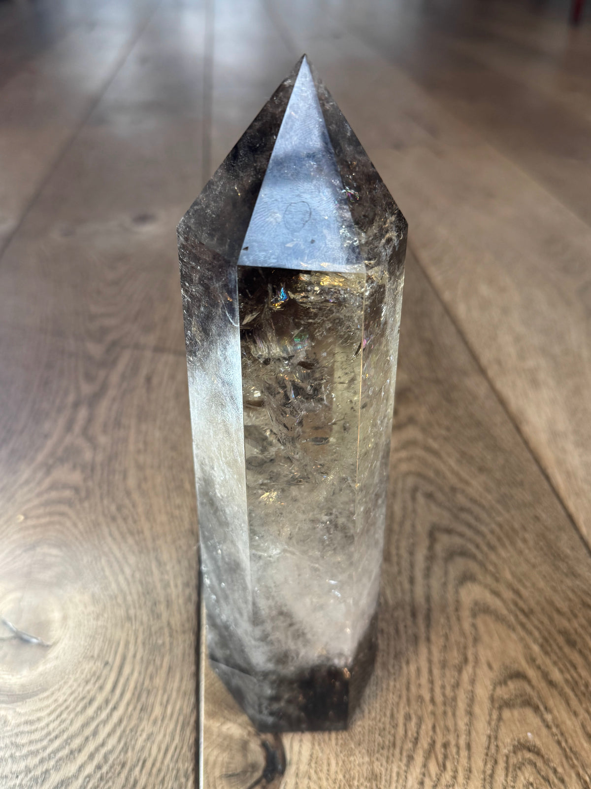 1.4kg polished smoky quartz crystal tower