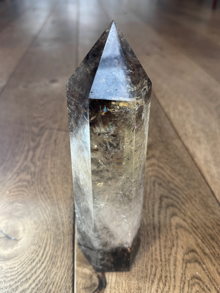 1.4kg polished smoky quartz crystal tower