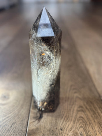 1.4kg polished smoky quartz crystal tower – view 2