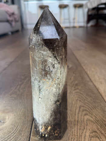 1.4kg polished smoky quartz crystal tower – view 3