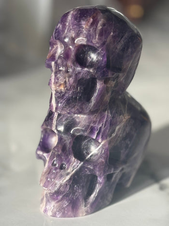 Carved Brazilian amethyst crystal skull 1.9kg