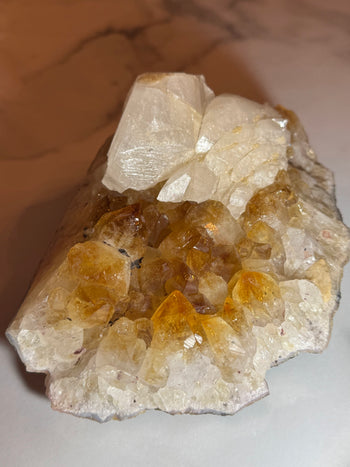 Citrine and calcite cluster 1.99kg, golden points with cream calcite on top