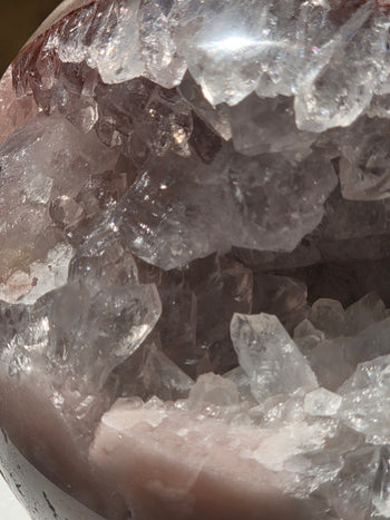 Pink amethyst sphere 1.11kg, sparkling druzy quartz points