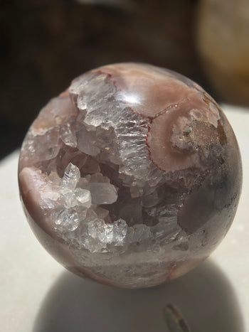Pink amethyst druzy crystal ball 1.11kg, detail view